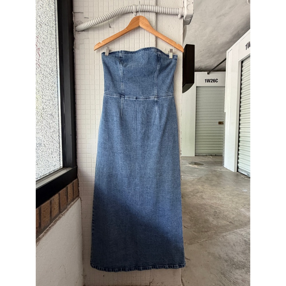 Abercrombie & Fitch Mila Strapless Denim Midi Dress Strapless M Blue 90s Y2K - Picture 2 of 10